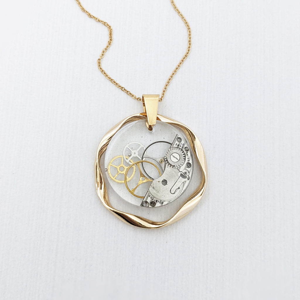 Blue Pendulum Gear Pendant Necklace