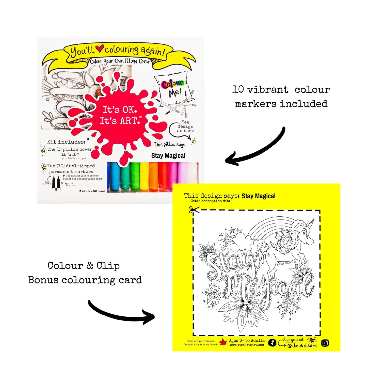 Its Ok Its Art Colour your own Pillow Cover Kit - Stay Magical Unicorn