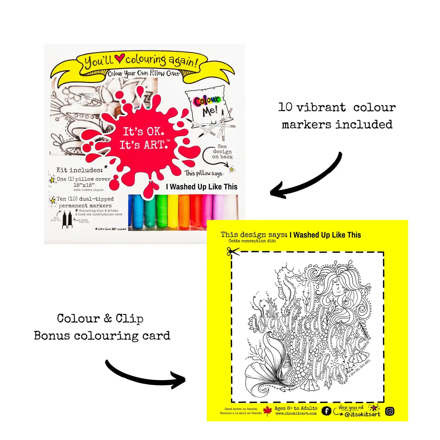 Its Ok Its Art Colour Your Own Pillow Cover Kit - Mermaid